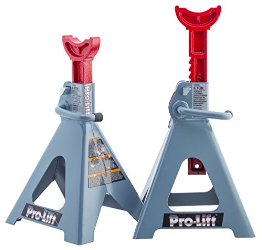 Pro-Lift Heavy Duty 6 Ton Jack Stands Pair - Double Locking Pins - Handle Lock and Mobility Pin for Auto Repair Shop with Extra Safety - Grey & Red - Jack Stands Pair