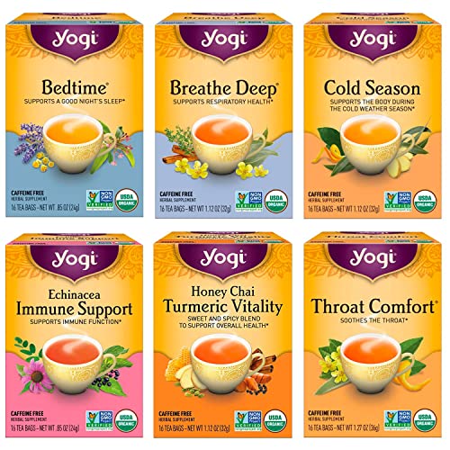 Yogi Tea Get Well Variety Pack - 6 Packs of 16 Tea Bags for Cold Season Support - Includes Bedtime, Breathe Deep, Echinacea Immune Support Teas and More