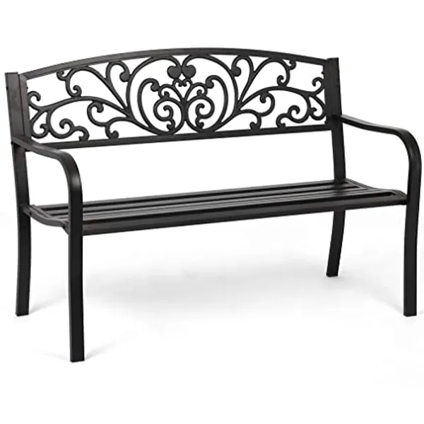 Garden Bench Outdoor Bench Patio Bench for Outdoors Metal Porch Clearance Work Entryway Steel Frame Furniture for Yard - Black