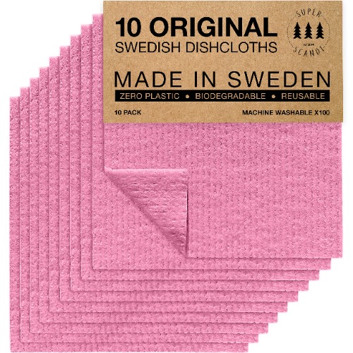Swedish Dish Clothes - 10 Pack of Eco Friendly Swedish Dishcloth - Reusable Dish Cloths for Washing Dishes - Absorbent Swedish Dishtowels and Dish Rags for Washing Dishes - 10-pack Pink 10 Pack