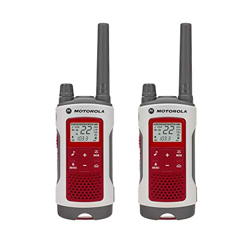 Motorola Solutions, Portable FRS, T482, Talkabout, Two-Way Radios, Red Cross, Emergency Preparedness, Rechargeable, 22 Channel, 35 Mile, White W/Red, 2 Pack