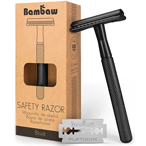 Bambaw Safety Razor for Men, Metal Razor with a Blade for Safety Razor, Razor Zero Waste – Black - 1 Count (Pack of 1) - Black Razor