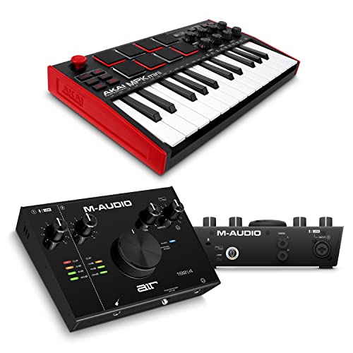 Recording Studio Package - Akai Professional MPK Mini MK3 USB MIDI Keyboard Controller and M-Audio AIR 192I4 Audio Interface, with Production Software - Standard - with Audio Interface