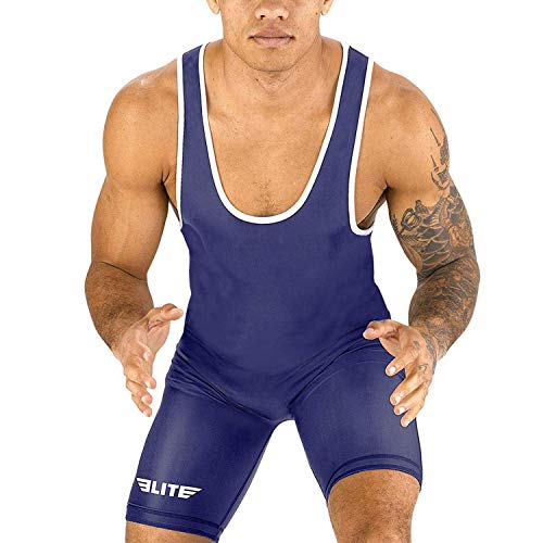 Elite Sports Men's Wrestling Singlets, Standard Singlet for Men Wrestling Uniform - Navy - S