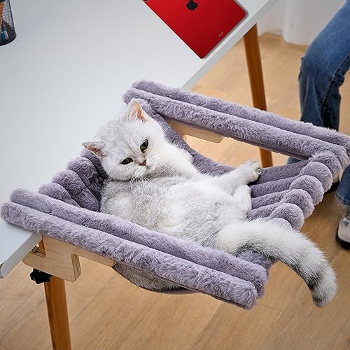 ROLLERPAWSTER Cat Desk Bed - Cat Desk Perch, Sturdy & Secure Feline Hammock Desk for Large Pets, No-Drill Attachment, Heavy-Duty, Holds Up to 40 lbs, Perfect as a Desktop Bed