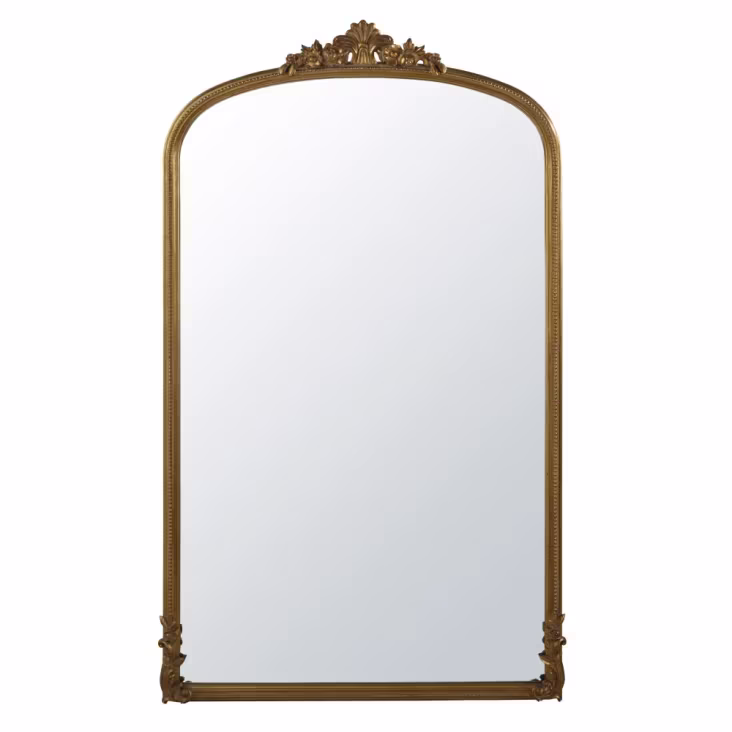 Grand miroir rectangulaire en bois de paulownia doré effet vieilli 119x194