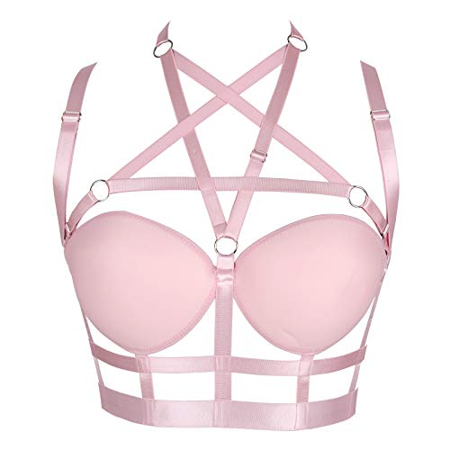 BBOHSS Women's Body Harness Punk Bra Pentagram Gothic Carnival Elastic Adjustable Clothing Accessories - Pink