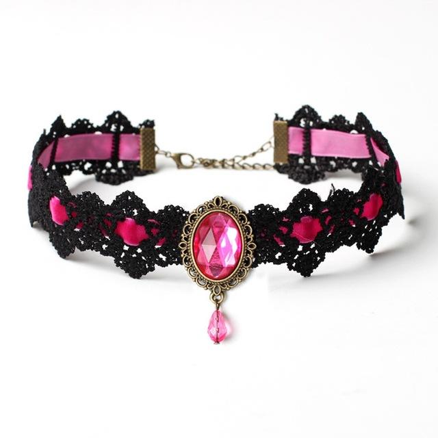 Gothic Lace Choker - Pink