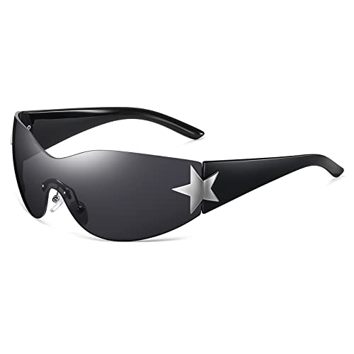 Eiuizah Y2k Sunglasses for Women Men Shield Wrap Around Fashion Sunglasses Trendy Oversized Frameless Sun Glasses - A5-black