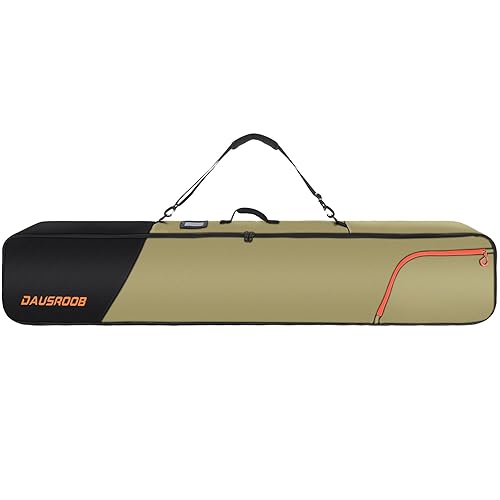 DAUSROOB Snowboard Travel Bag 1680D Reinforced Snowboard Bag Double Padding Snowboard Ski Bag Premium Snowboard and Boot Bags Waterproof Travel Ski Bag for Skis, Boots, Snowboards, Wax - 155CM - Khaki