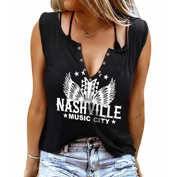 Women Hollow Out Guns N' Rose Country Tank Tops Rock Concert Graphic Tees Sleeveless Rock and Roll T-Shirt