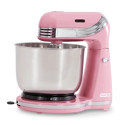 Dash Stand Mixer (Electric Mixer for Everyday Use): 6 Speed Stand Mixer with 3 Quart Stainless Steel Mixing Bowl, Dough Hooks & Mixer Beaters for Dressings, Frosting, Meringues & More - Pink - Pink - Mixer
