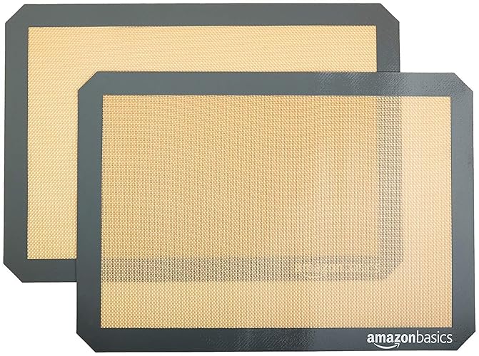 Amazon Basics Rectangular Silicone, Non-Stick Reusable, Food Safe Baking Mat, Pack of 2, 16.5"L x 11.6"W, New Beige/Gray - New Beige/Gray - 16.5"L x 11.6"W
