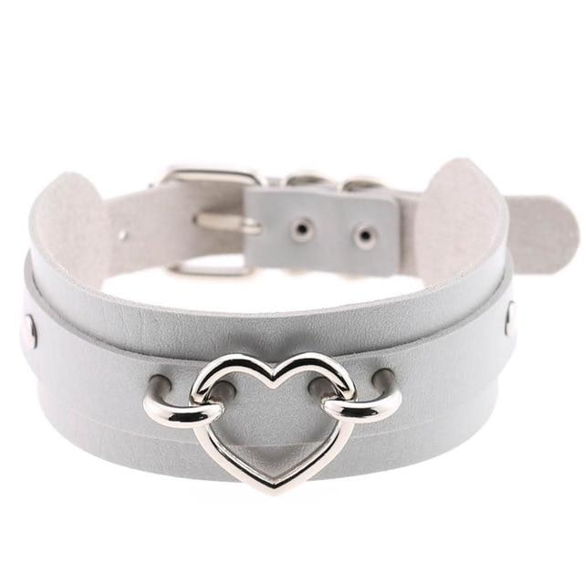 Vegan Leather Heart Collar - Grey