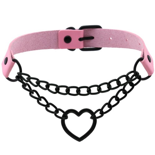 Pastel Goth Heart Choker - Pink