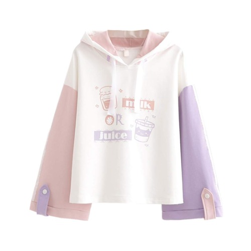 Sweat à capuche mignon pour adolescentes - Style japonais - Imprimé coloré - Pull à manches longues