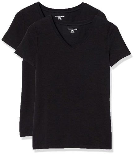 Amazon Essentials T- Shirt Col en v à Manches Courtes Coupe Classique Femme, Lot de 2