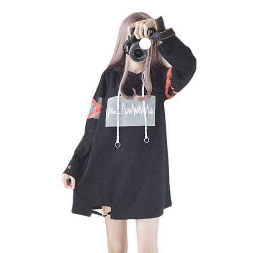 Himifashion Harajuku Robe décontractée à manches longues en patchwork pour femme