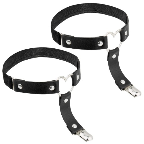 Réglable élasticité jambe harnais ,Comius Sharp 2PCS Jarretelles de Jambe ,Coeur Gothique Jarretière Anneau,Punk,Ceinture porte-jarretelles , Cuisse PU Cuir,avec clips de métal, pack de 2 , [noir]