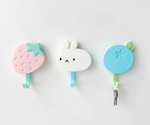 Strawberry Blueberry Bunny Rabbit Wall Hooks
