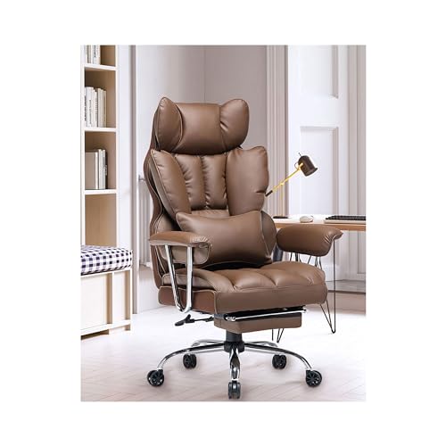 Efomao Desk Office Chair 400LBS, Big and Tall Office Chair, PU Leather Computer Chair, Executive Office Chair with Leg Rest and Lumbar Support, Brown Office Chair - Brown