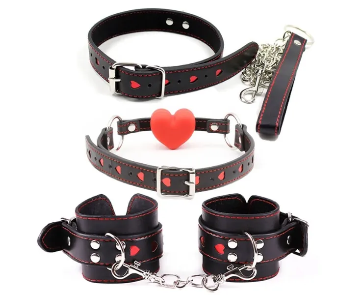 BDSM Slave Handcuff Collar Steel Leash Ankle-Cuffs Restraint Heart Bondage Fetish Gag Ball Cosplay Corp Wrist sex toy for Women/Exotic Toys