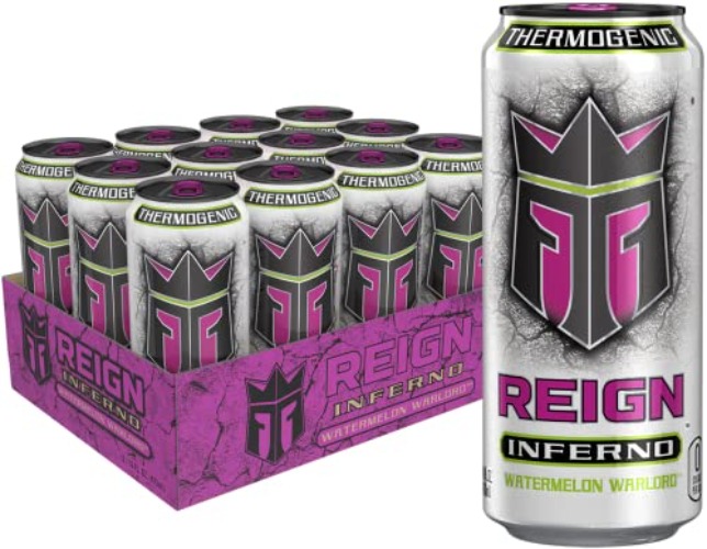 REIGN Inferno Watermelon Warlord, Thermogenic Fuel, Fitness and Performance Drink, 16 Fl Oz (Pack of 12) - Watermelon Warlord - 16 Fl Oz (Pack of 12)