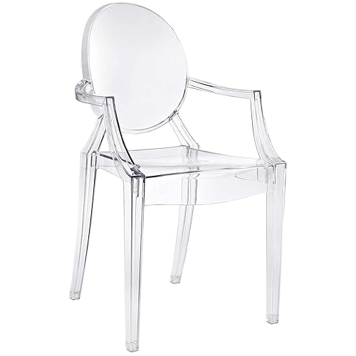 Modway Casper Modern Acrylic Stacking Kitchen and Dining Room Arm Chair in Clear - Fully Assembled - Clear