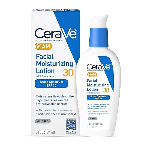 CeraVe AM Facial Moisturizing Lotion with SPF 30, Oil-Free Face Moisturizer with SPF, Formulated with Hyaluronic Acid, Niacinamide & Ceramides, Non-Comedogenic, Broad Spectrum Sunscreen, 3 Ounce - 3 Fl Oz (Pack of 1)