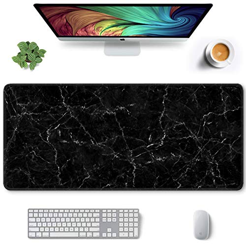 Auhoahsil Large Mouse Pad, Full Desk XXL Extended Gaming Mouse Pad 35" X 15", Waterproof Desk Mat with Stitched Edges, Non-Slip Laptop Computer Keyboard Mousepad for Office and Home, Marble Design - Calm Black Marble - XXL - Extended size 35.6”x15.8”