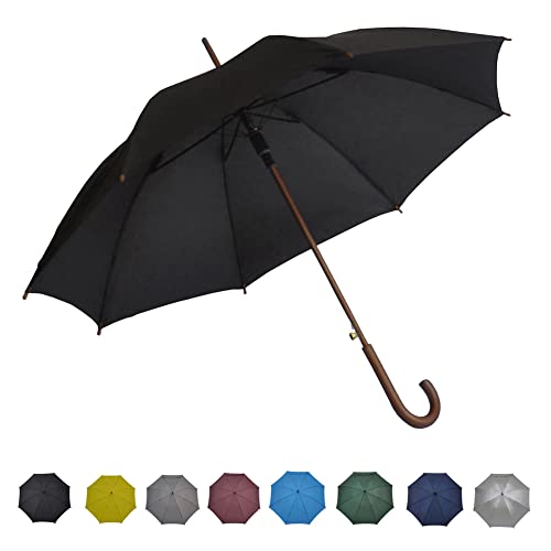 SoulRain 48" Arc Classic Wood Handle Umbrella Auto Open Windproof Unbreakable Stick Rain Umbrella (Black Umbrella) - Black Umbrella