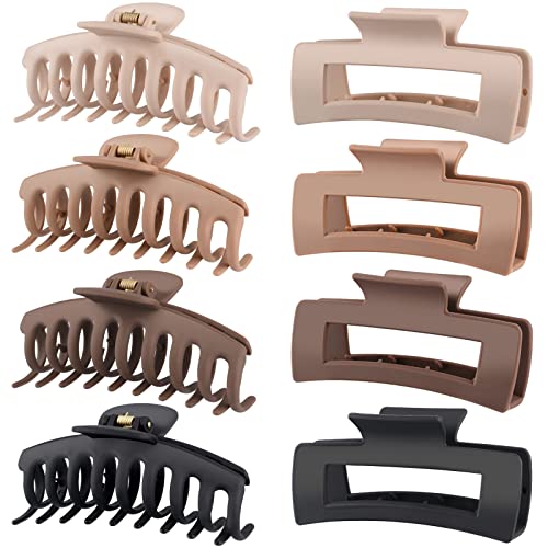 LuSeren Hair Clips for Women 4.3 Inch Large Hair Claw Clips for Women Thin Thick Curly Hair, Big Matte Banana Clips,Strong Hold jaw clips,Neutral Colors - Neutral