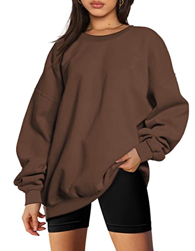 EFAN Womens Oversized Sweatshirts Hoodies Fleece Crew Neck Pullover Sweaters Casual Comfy Fall Fashion Outfits Clothes 2023 - X-Large - Brown