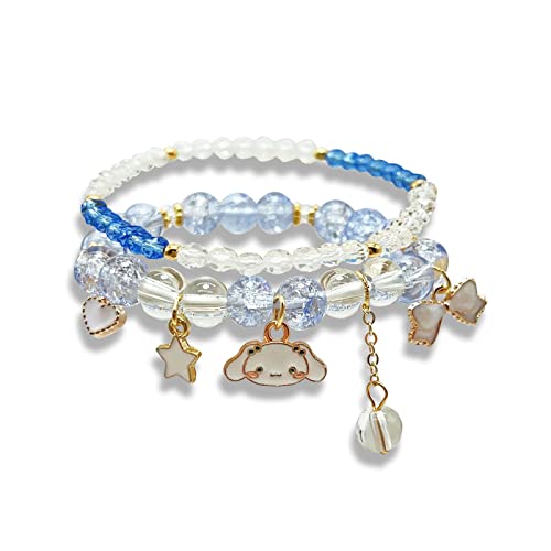 ZMANYIJEW Crystal Bead Bracelet for Girls Women, Kawaii Matching Beaded Bracelets for Best Friend - blue