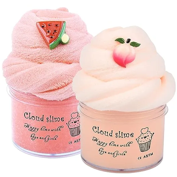 2 Pack Cloud Slime Kit, Red and Apricot with Slime Accessories, Super Soft & Non-Sticky, Birthday Gifts for Girls and Boys, Stress Relief Toy