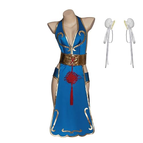 BridgeRcos Adult Women Chun Li Costume Cosplay Blue Cheongsam Dress - Small