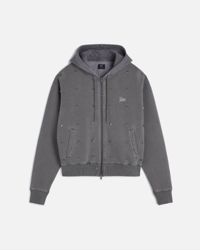 Patta Studded Washed Zip Up Hooded Sweater (Volcanic Glass) | XXL