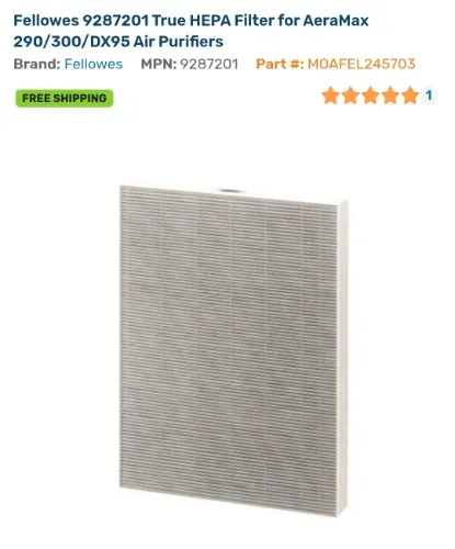 Fellowes 9287201 True HEPA Filter for AeraMax 290/300/DX95 Air Purifiers