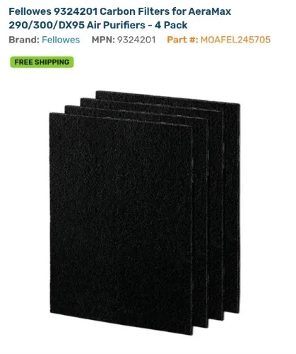 Fellowes 9324201 Carbon Filters for AeraMax 290/300/DX95 Air Purifiers - 4 Pack