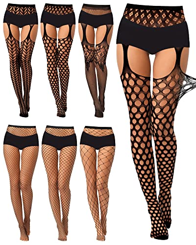 Geyoga 6 Pairs Valentine Women Fishnet Stockings Thigh High Stockings Garter Stockings Suspender Pantyhose Stocking Lingerie - One Size - Cute Style