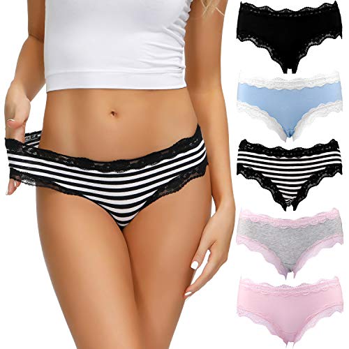 LYYTHAVON Women’s Underwear Soft Breathable Cotton Brief Ladies Panties 5-Pack - Multicolored E,5 Pack - Large