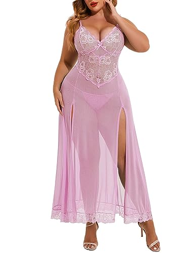 Babydoll Sexy Mesh Maxi Nightdress Strappy Exotic Sleepwear Side Slits