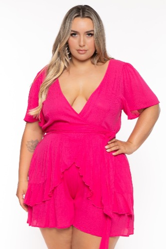 Darcie Ruffle Romper - Fuchsia