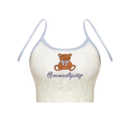 Blue & Cream Cute Bear Knitted Set - Vest / S