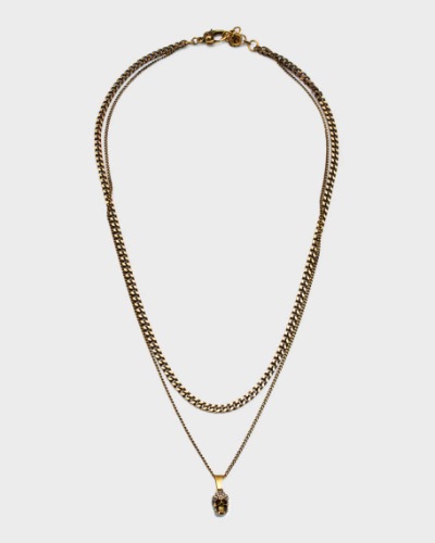 Skull Pave Double Chain Necklace