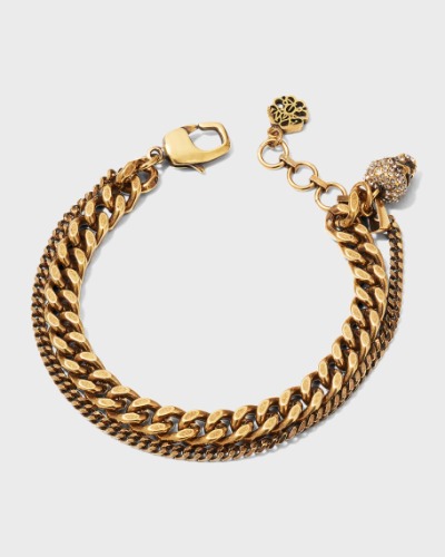 Pave Skull Double-Chain Bracelet