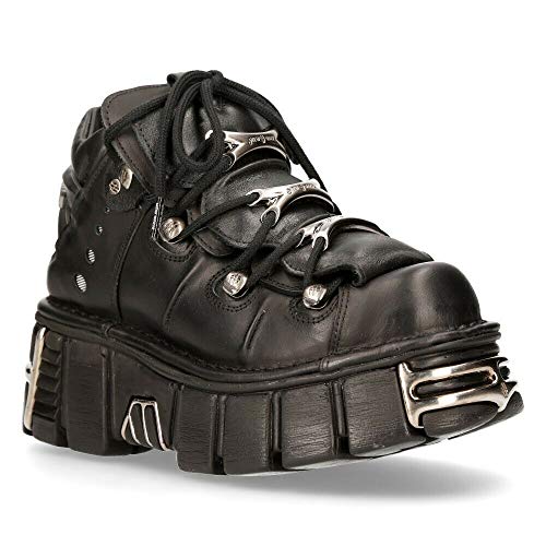 New Rock 106 S1 Men's Goth Punk Black Metallic Platform Fashion Ankle Boots - 8.5 - Black