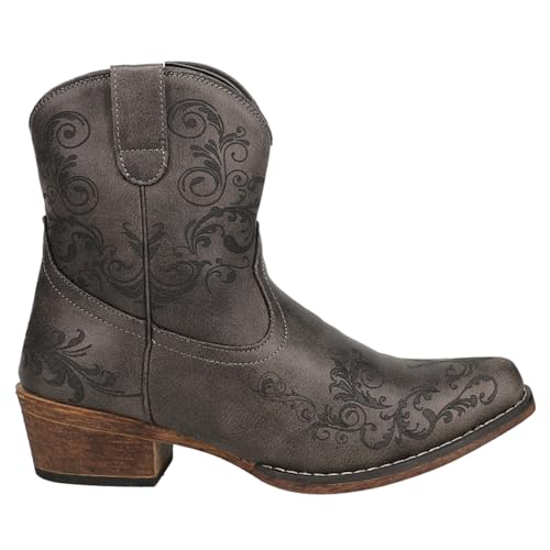 Roper Women’s Short Stuff Boot – 7” Zipper Shaft - Snip Toe Fashion Booties, Flexible TPR Outsole, Cushioned Footbed, Western Cowgirl Boot - 9.5 - Grey