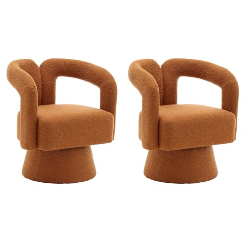 Homtique Swivel Accent Arm Chair Set of 2, Modern Boucle Upholstered 360 Degree Swivel Round Small Barrel Chair, Comfy Leisure Side Chair for Living Room, Bedroom(Orange) - Set of 2 - Orange