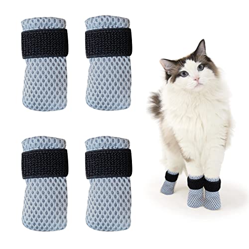 Cat Boots,paw Covers Anti-Scratch Cat Foot Covers for Cats Adjustable Mesh Cat Claw Protectors Non-Slip Breathablesuitable for Family Pet Cat Bathing and Nail Cutting (4 Pieces) (m, Grey) - Medium - grey